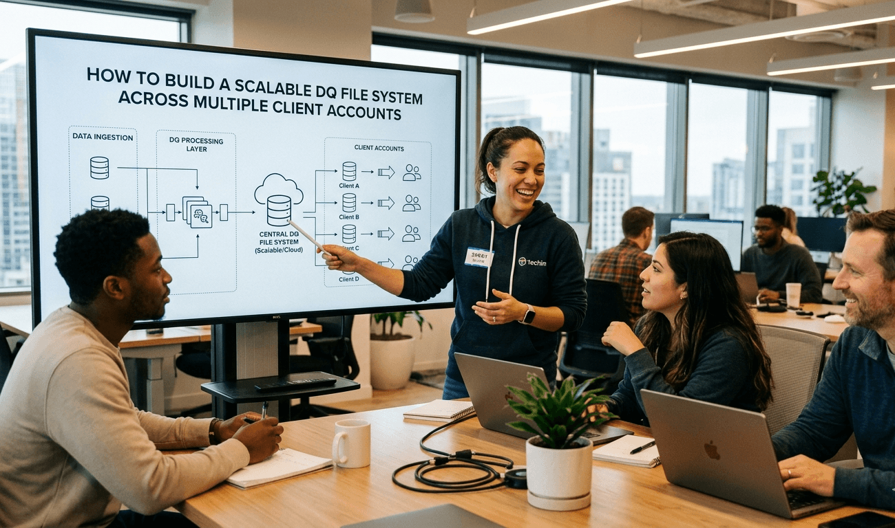 Cover image for the article "How to Build a Scalable DQ File System Across Multiple Client Accounts"